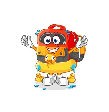 the backpack with duck buoy cartoon. cartoon mascot vecto