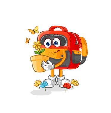 the backpack with a flower pot. character vecto