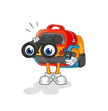 the backpack with binoculars character. cartoon mascot vecto