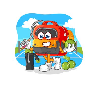 the backpack plays tennis illustration. character vecto