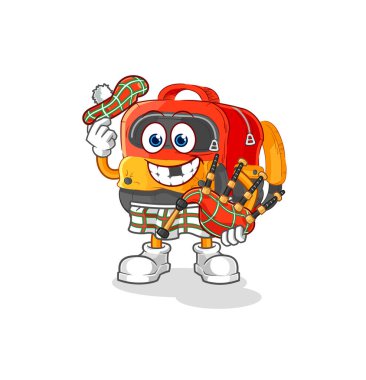 the backpack scottish with bagpipes vector. cartoon characte
