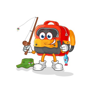 the backpack fisherman illustration. character vecto