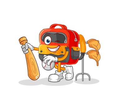 the backpack playing baseball mascot. cartoon vecto