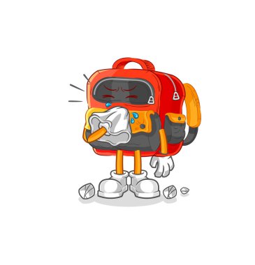 the backpack blowing nose character. cartoon mascot vecto