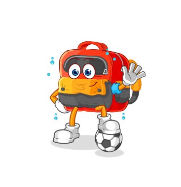 the backpack playing soccer illustration. character vecto
