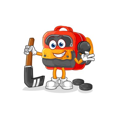 the backpack playing hockey vector. cartoon characte