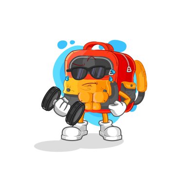 the backpack lifting dumbbell vector. cartoon characte