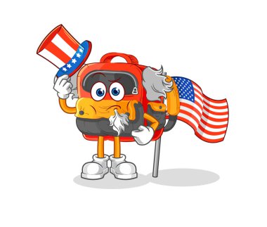 the backpack uncle sam character. cartoon mascot vecto