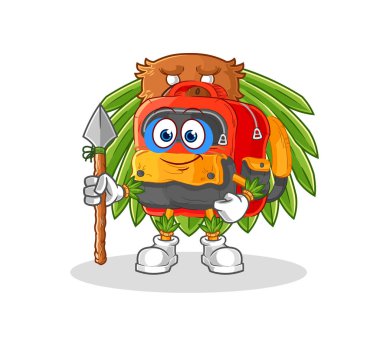 the backpack tribal man mascot. cartoon vecto