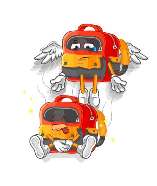 the backpack spirit leaves the body mascot. cartoon vecto