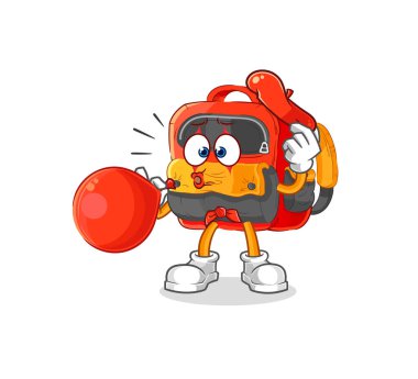 the backpack pantomime blowing balloon. cartoon mascot vecto