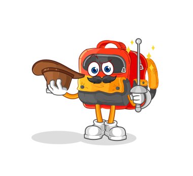 the backpack fencer character. cartoon mascot vecto