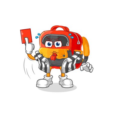 the backpack referee with red card illustration. character vecto