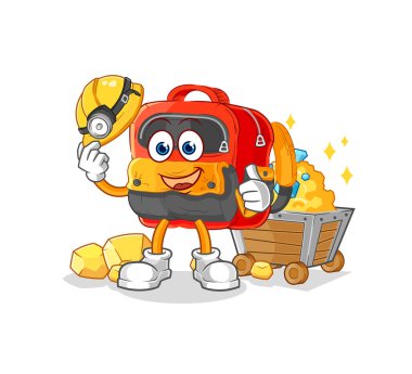 the backpack miner with gold character. cartoon mascot vecto