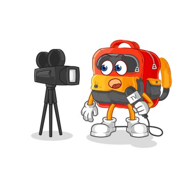 the backpack tv reporter cartoon. cartoon mascot vecto