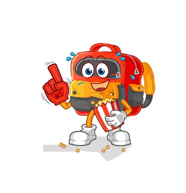 the backpack fan with popcorn illustration. character vecto