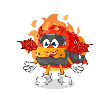 the backpack demon with wings character. cartoon mascot vecto