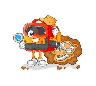 the backpack archaeologists with fossils mascot. cartoon vecto