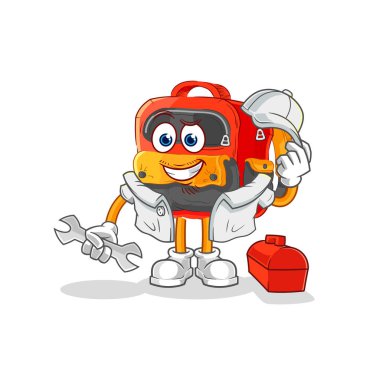 the backpack mechanic cartoon. cartoon mascot vecto