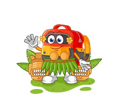 the backpack hawaiian waving character. cartoon mascot vecto