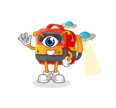 the backpack alien cartoon mascot vecto