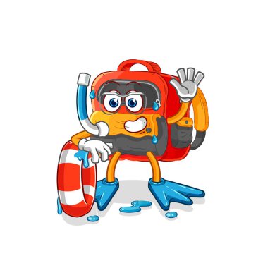 the backpack swimmer with buoy mascot. cartoon vecto