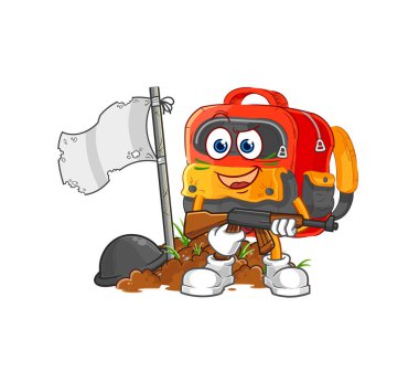the backpack army character. cartoon mascot vecto