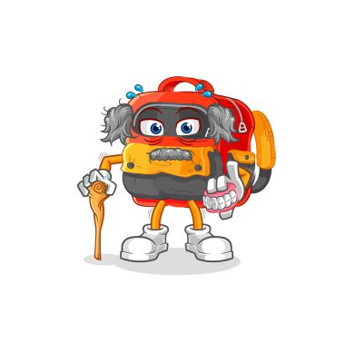 the backpack white haired old man. character vecto