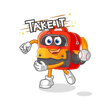 the backpack throwing baseball vector. cartoon characte