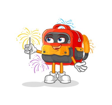 the backpack with fireworks mascot. cartoon vecto