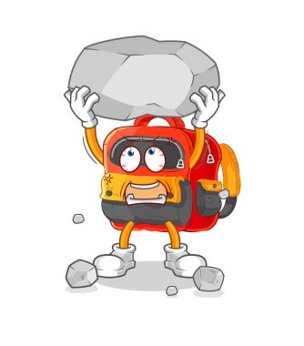 the backpack lifting rock cartoon character vecto