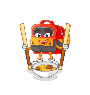 the backpack eat noodle cartoon. character mascot vecto