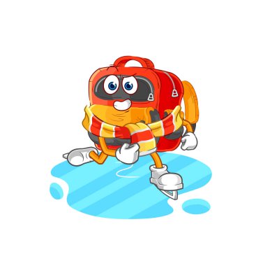 the backpack ice skiing cartoon. character mascot vecto