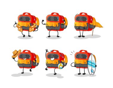 Backpack cute cartoon vector illustration icons set