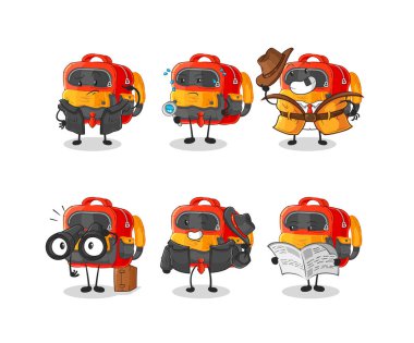Backpack cute cartoon vector illustration icons set
