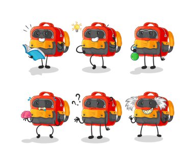 Backpack cute cartoon vector illustration icons set
