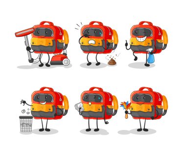 Backpack cute cartoon vector illustration icons set
