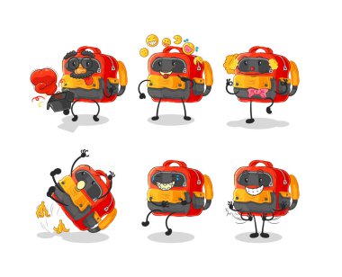 Backpack cute cartoon vector illustration icons set