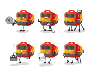 Backpack cute cartoon vector illustration icons set