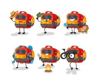 Backpack cute cartoon vector illustration icons set