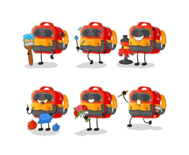 Backpack cute cartoon vector illustration icons set