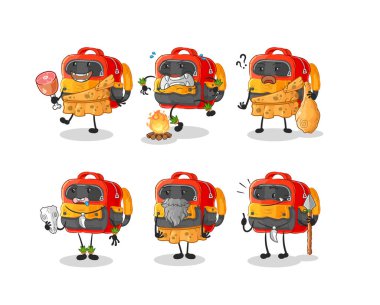 Backpack cute cartoon vector illustration icons set
