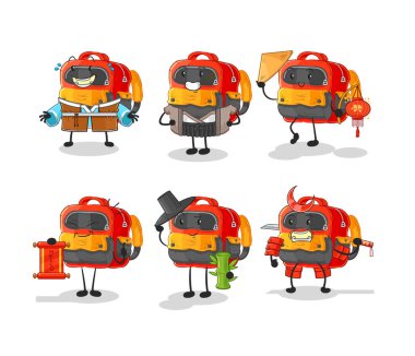 Backpack cute cartoon vector illustration icons set