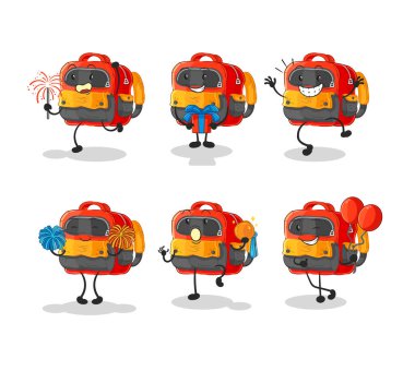 Backpack cute cartoon vector illustration icons set