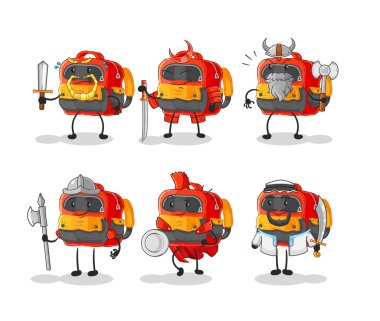 Backpack cute cartoon vector illustration icons set