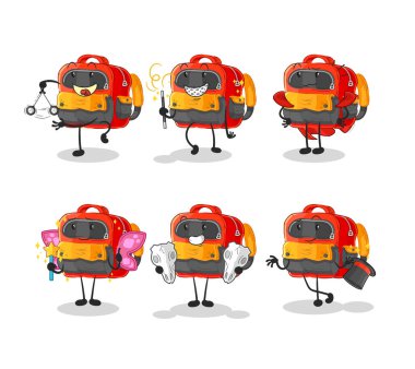 Backpack cute cartoon vector illustration icons set