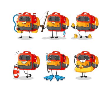 Backpack cute cartoon vector illustration icons set
