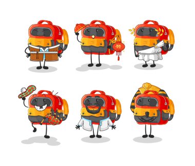 Backpack cute cartoon vector illustration icons set