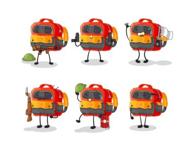 Backpack cute cartoon vector illustration icons set