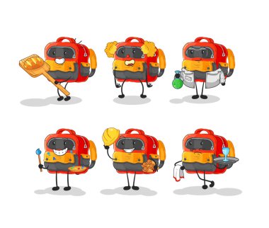 Backpack cute cartoon vector illustration icons set